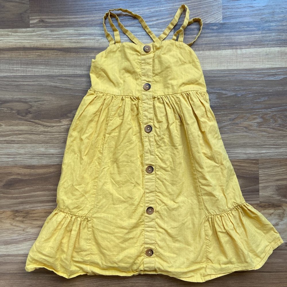 Tahari Girl's 6 Yellow Button Front Cotton Sundress Ruffle Hem